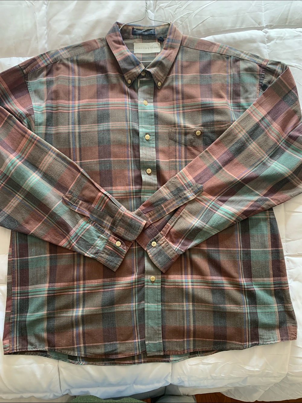 Geoffrey Beene Casual Plaid Button-Down Shirt Men’s XL 17-17.5 Long Sleeve